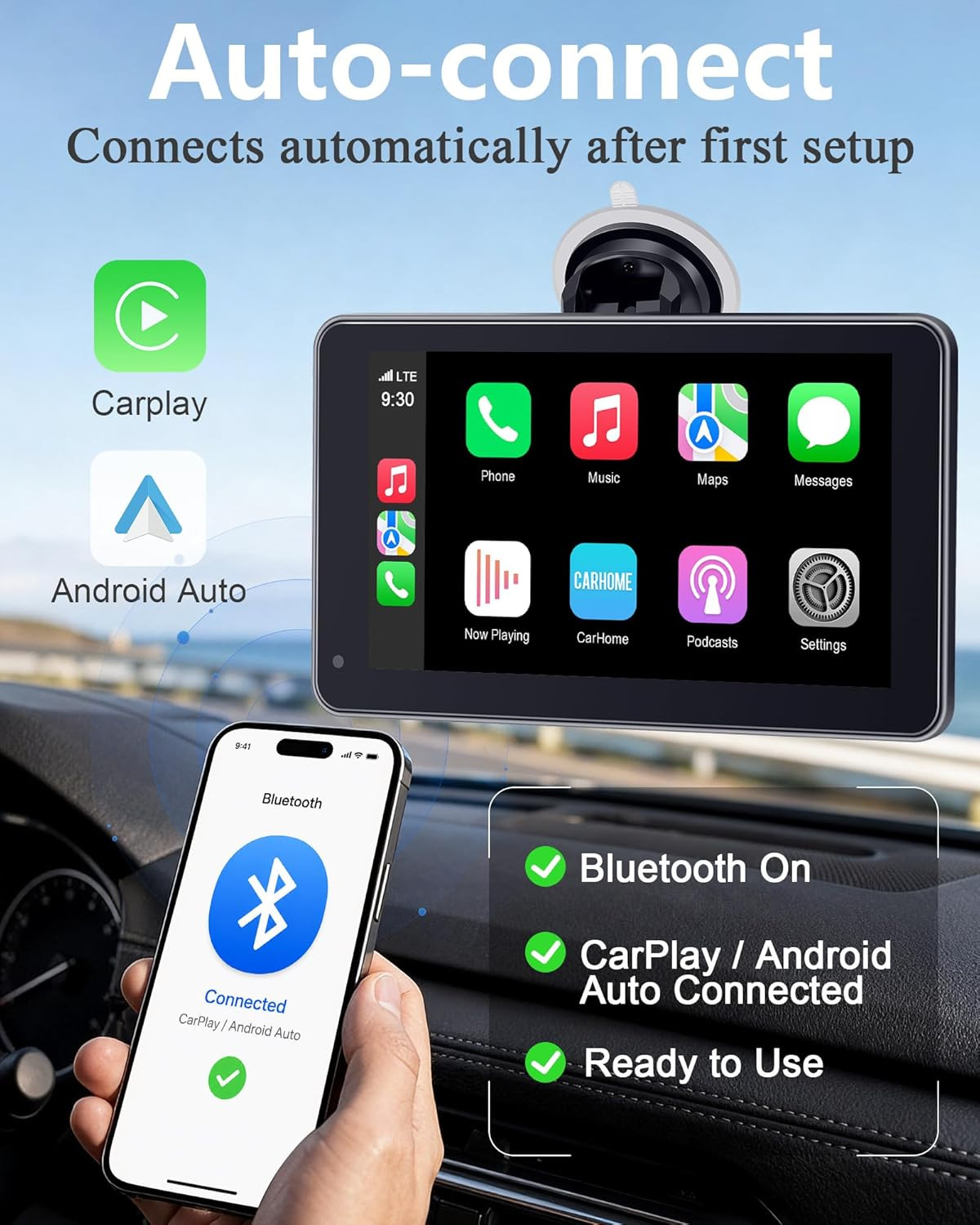 Portable Carplay Screen with Backup Camera – Plug-Play 7-Inch HD 1080P Car Touch