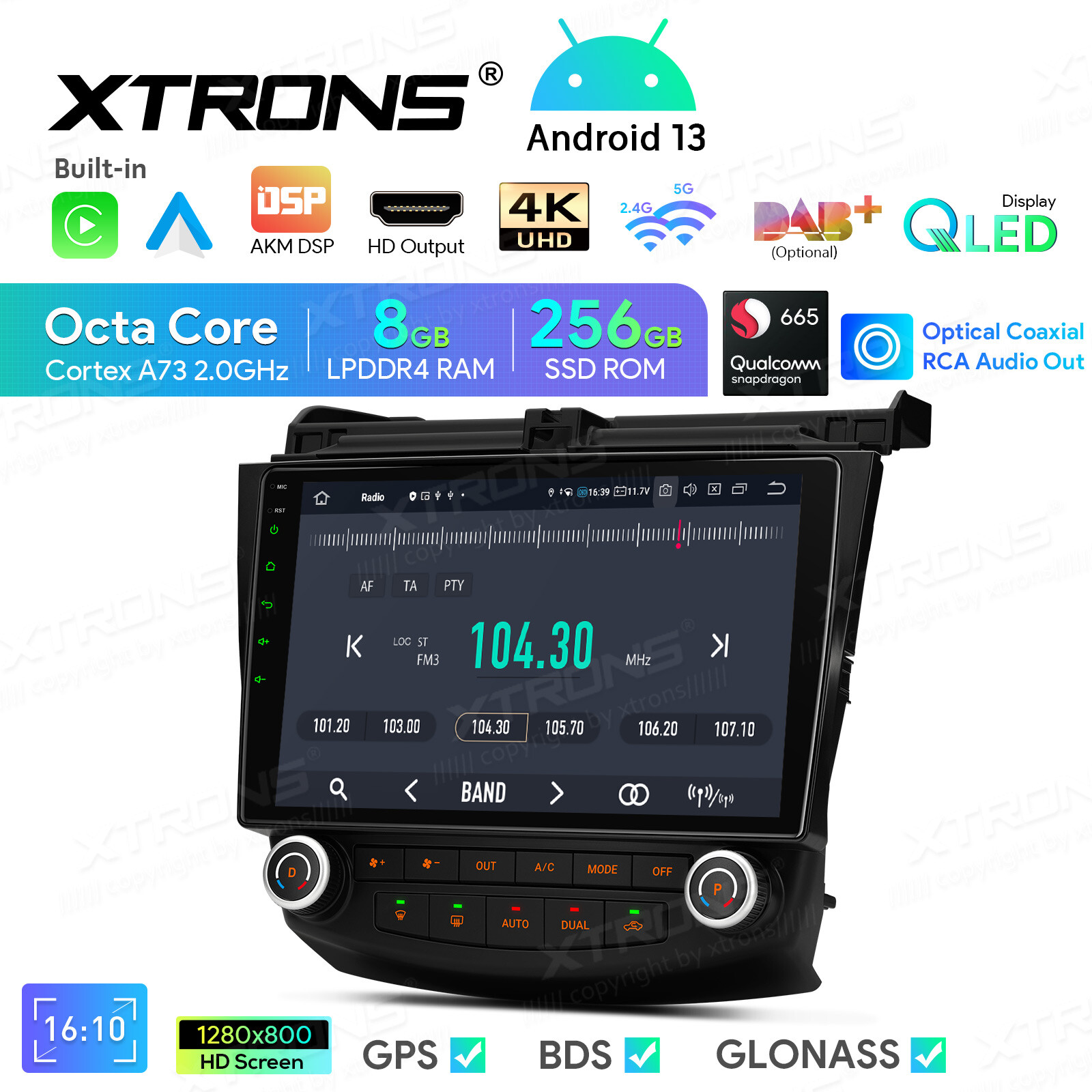 10.1″ QLED Android Car Stereo GPS 8Core 256GB 4G WiFi For Honda Accord