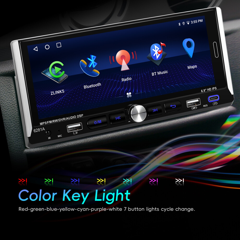 Single 1 DIN Car Radio GPS NAVI Carplay 6.9 Inch Stereo Player Android 15 2+64G