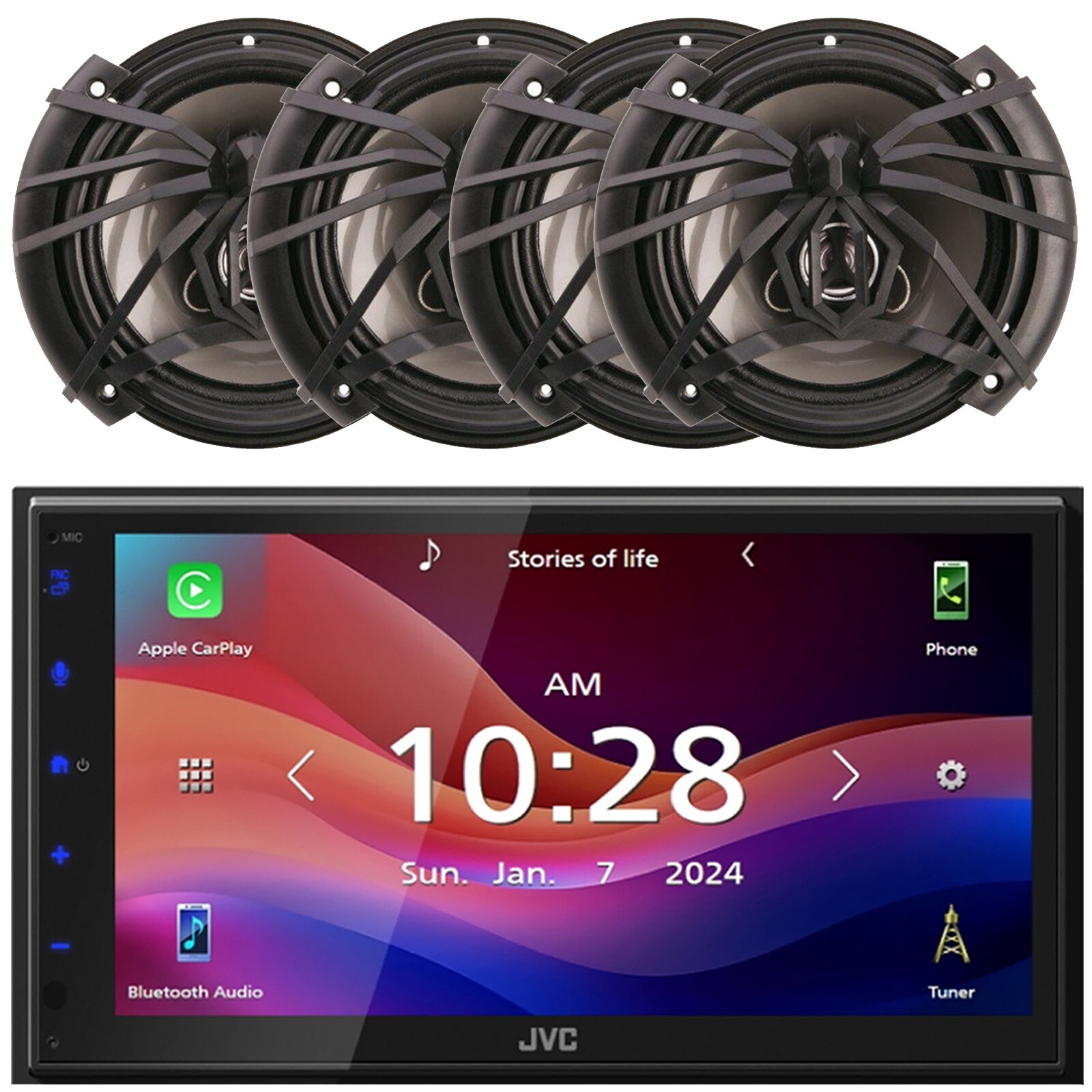 JVC KW-M690BW 6.8” Capacitive Monitor 1-DIN Receiver, 4x 6.5″ 300W Max Speakers