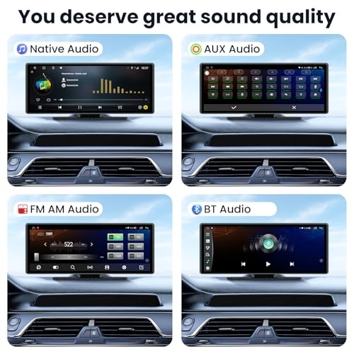 Wireless CarPlay 10.26″ Portable CarPlay Screen for Car Backup Cam & 4K Dash Cam