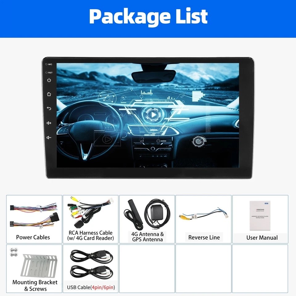 6+128GB QLED 9″ 2DIN Car Stereo Radio Carplay Android 15 8 Core GPS WIFI 4G LTE