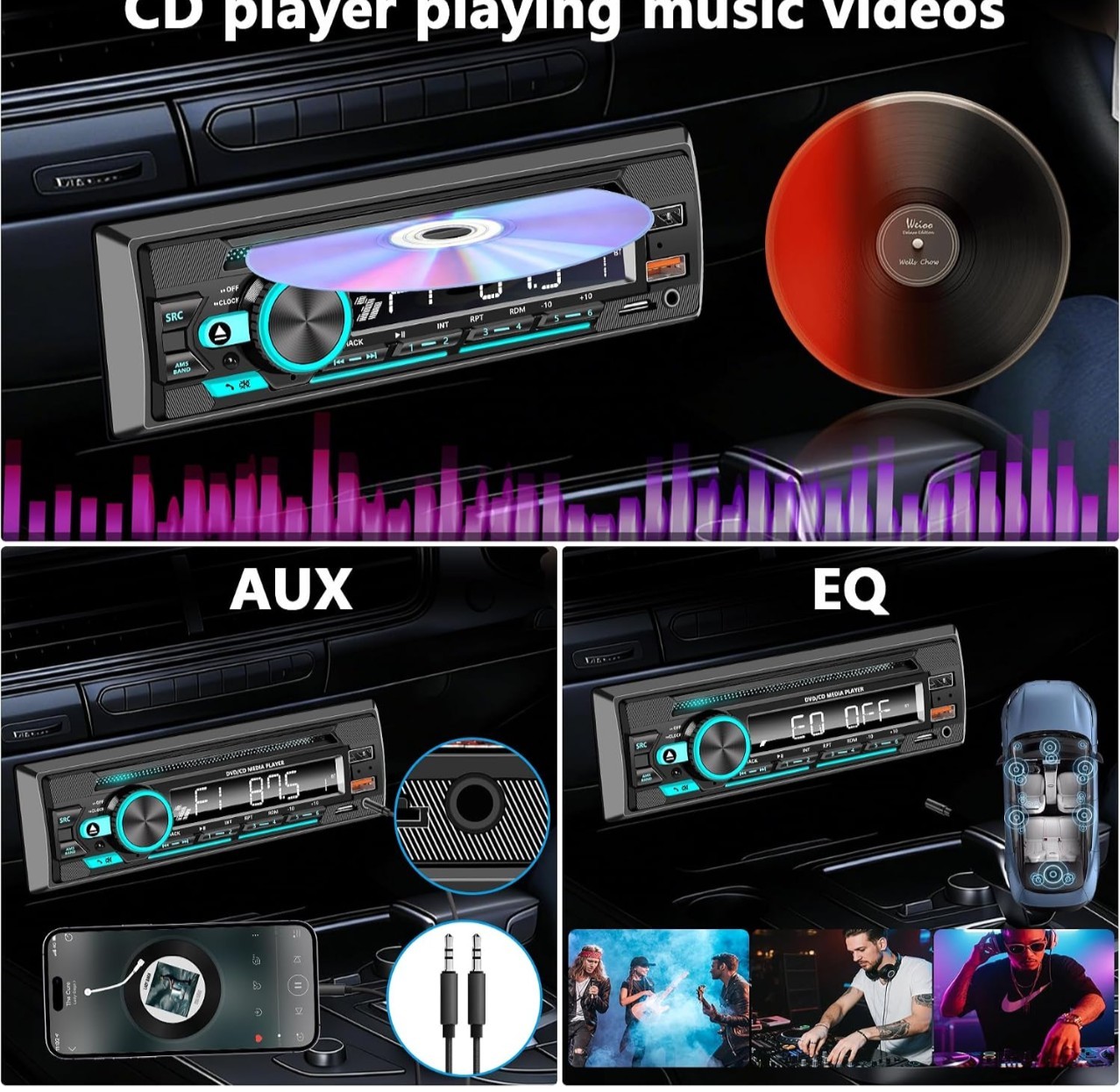 Single DIN CD/DVD Car Stereo – Bluetooth, App Control & 7-Color Backlit Display