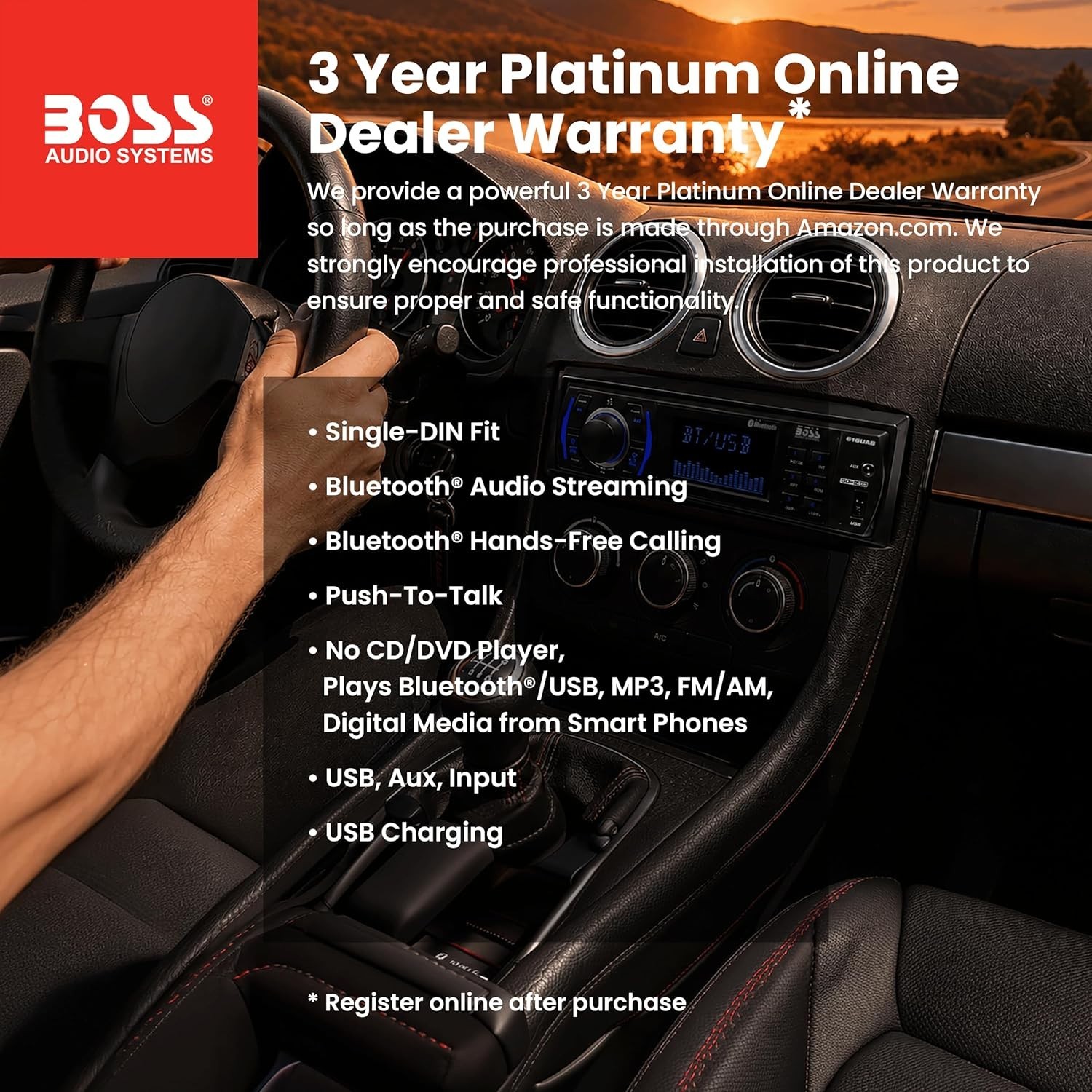 BOSS Audio Systems 616UAB Car Stereo With Bluetooth – Single DIN, MP3, USB, Aux-