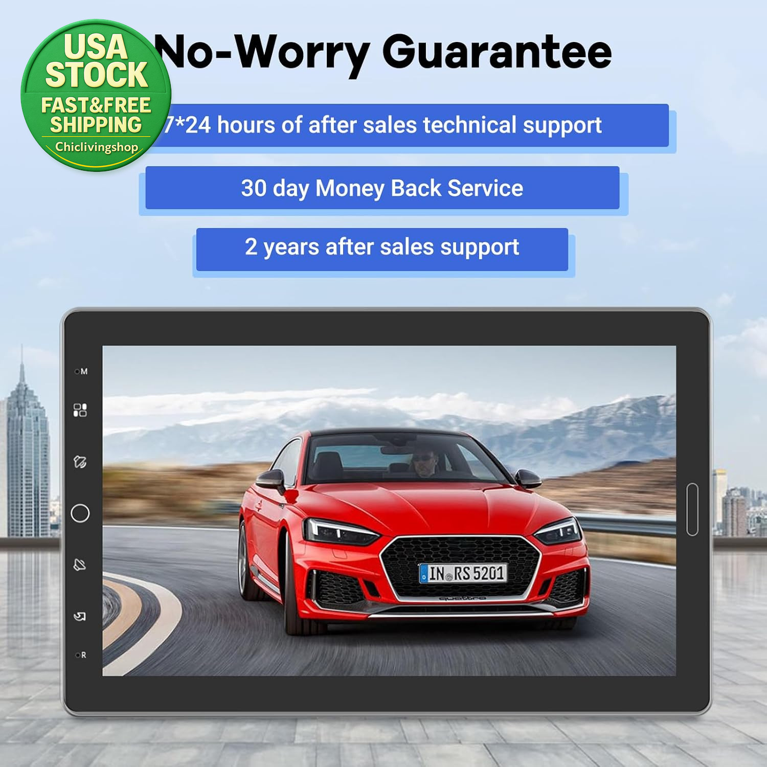 10.1 Inch Single Din Car Stereo Carplay Android Auto Touch Screen Radio Backup