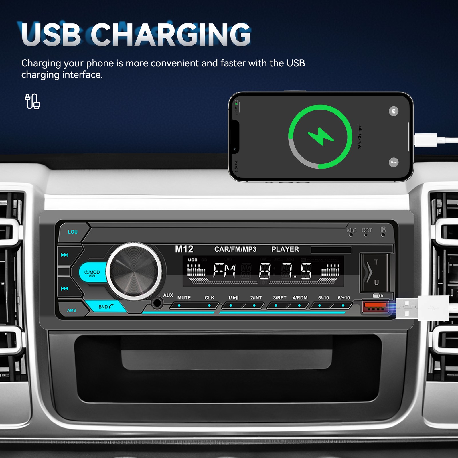 M12 Audio Systems 616UAB Car Stereo, Bluetooth, MP3, USB, Aux In, AM/FM Radio US