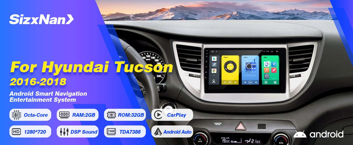 Car Stereo for Hyundai Tucson (2016–2018) , Wireless CarPlay & Android Auto 2+32