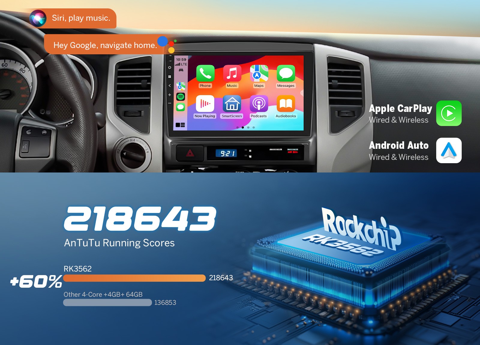Android 14 4+64 9″ for Toyota Tacoma 2nd Gen 2005-2013 Car Radio CarPlay Upgrade