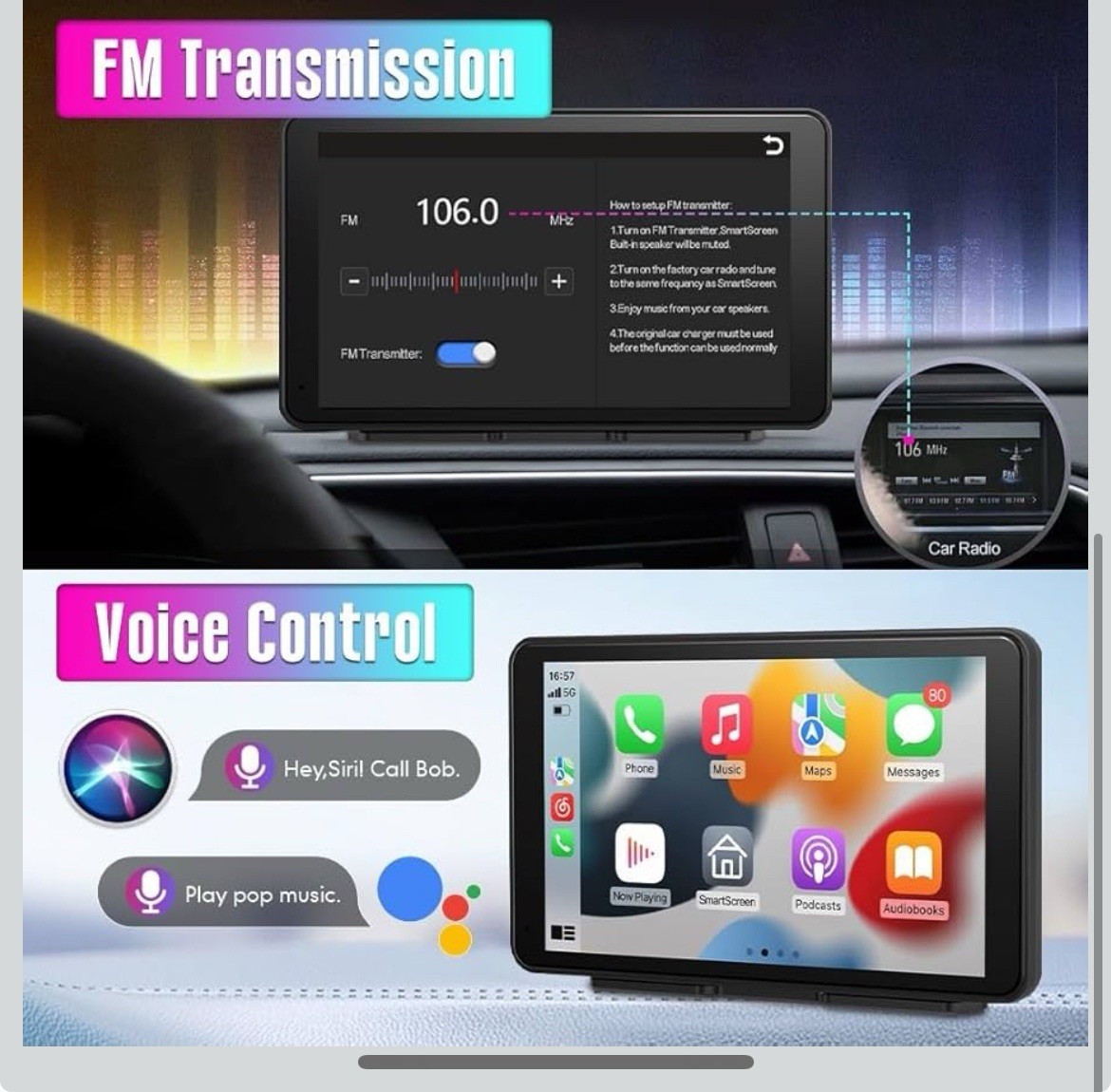 Universal Portable Wireless Carplay Screen Android Auto 7 Inch Touchscreen