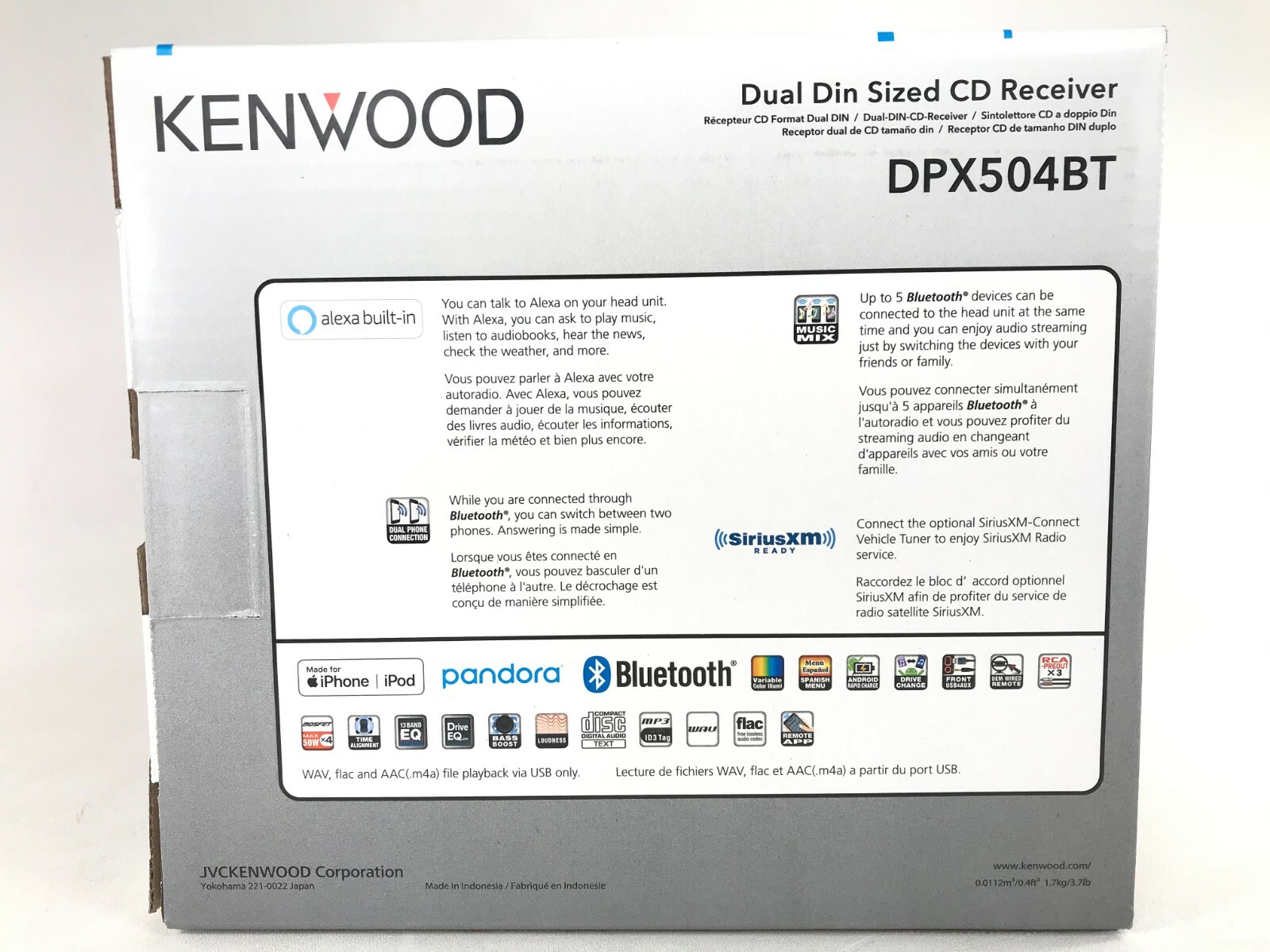 Kenwood DPX504BT Bluetooth CD MP3 Alexa iPhone Android Pandora AM FM XM USB Aux