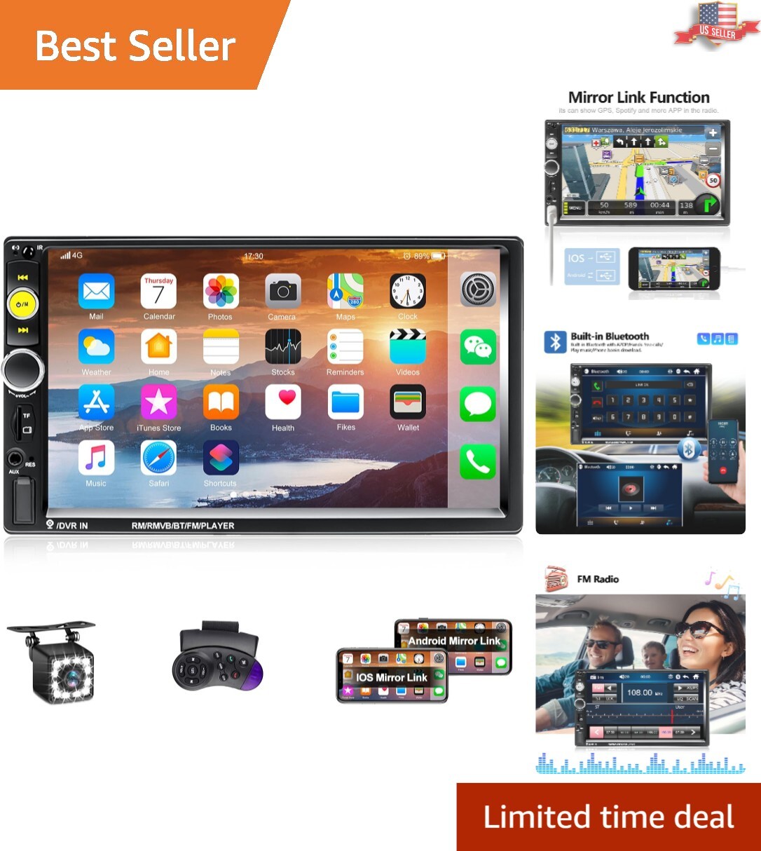 7 Inch Car Radio with Touchscreen, Bluetooth & Mirror Link Compatibility