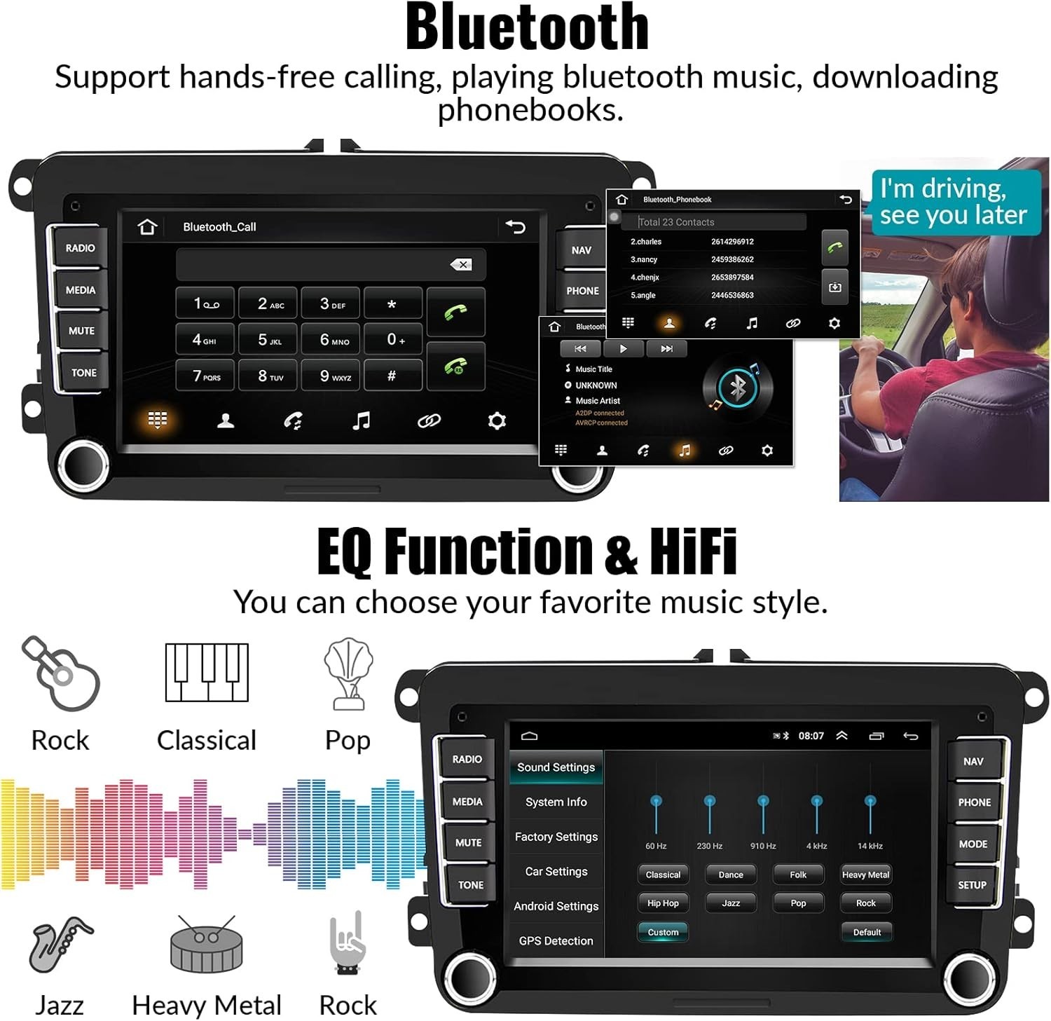 Android Car Stereo 2G+64G Touchscreen GPS Bluetooth WiFi Backup Camera for VW