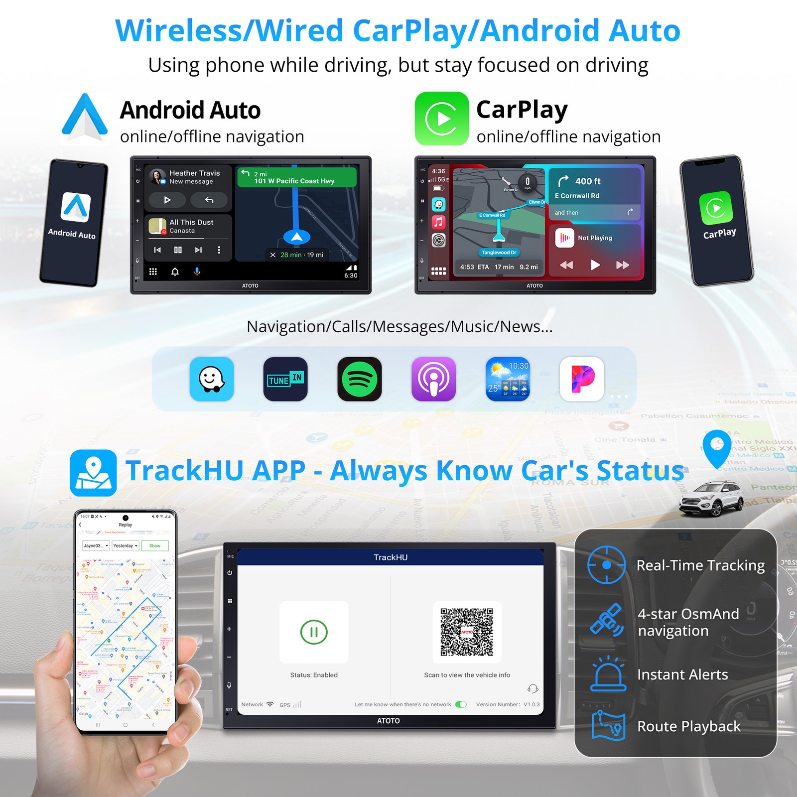 ATOTO 7″ 2DIN Car Stereo DriveChat Touch Screen Carplay Android Auto Mirrorlink