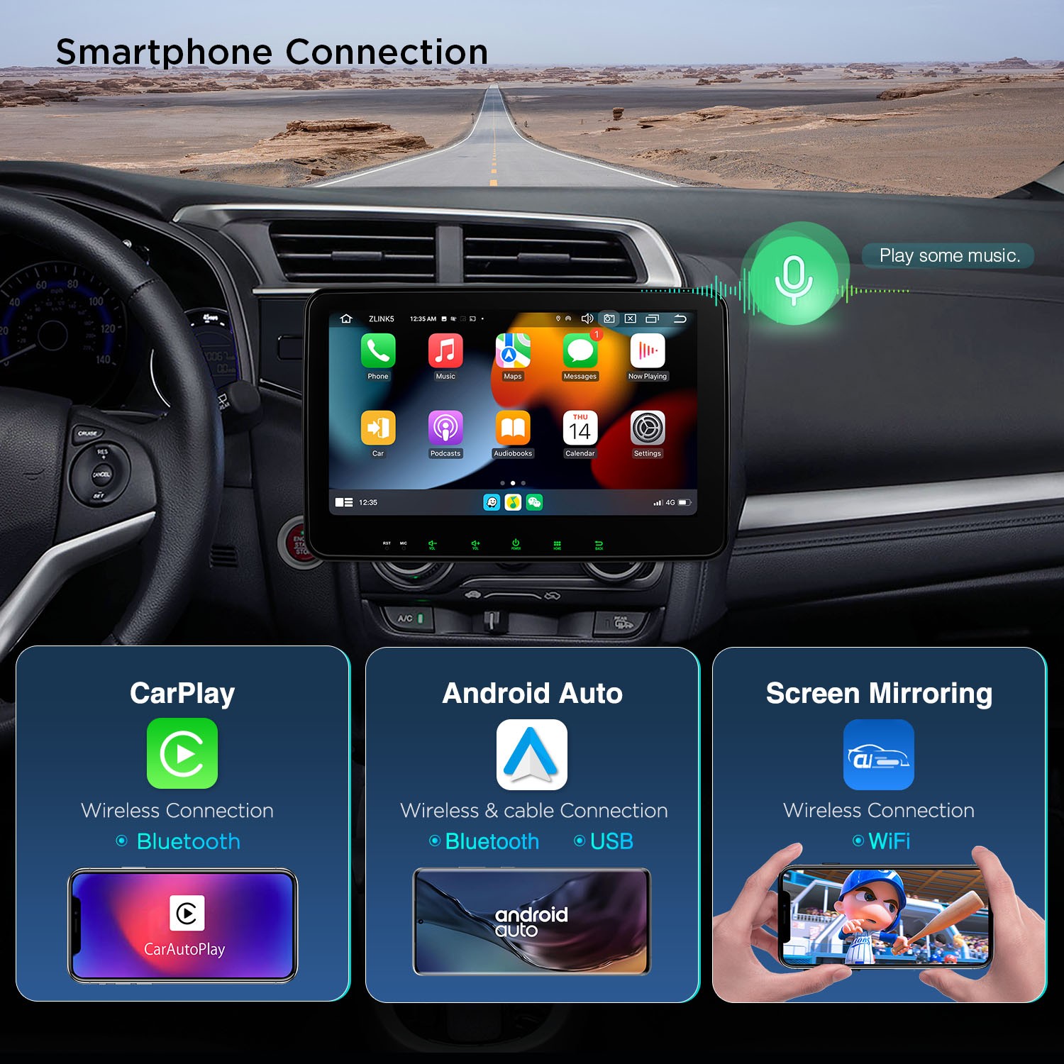 Double Din Android 14 Radio DVD CD Player 10.1 Inch 4G LTE 4GB 64GB GPS DSP BT5