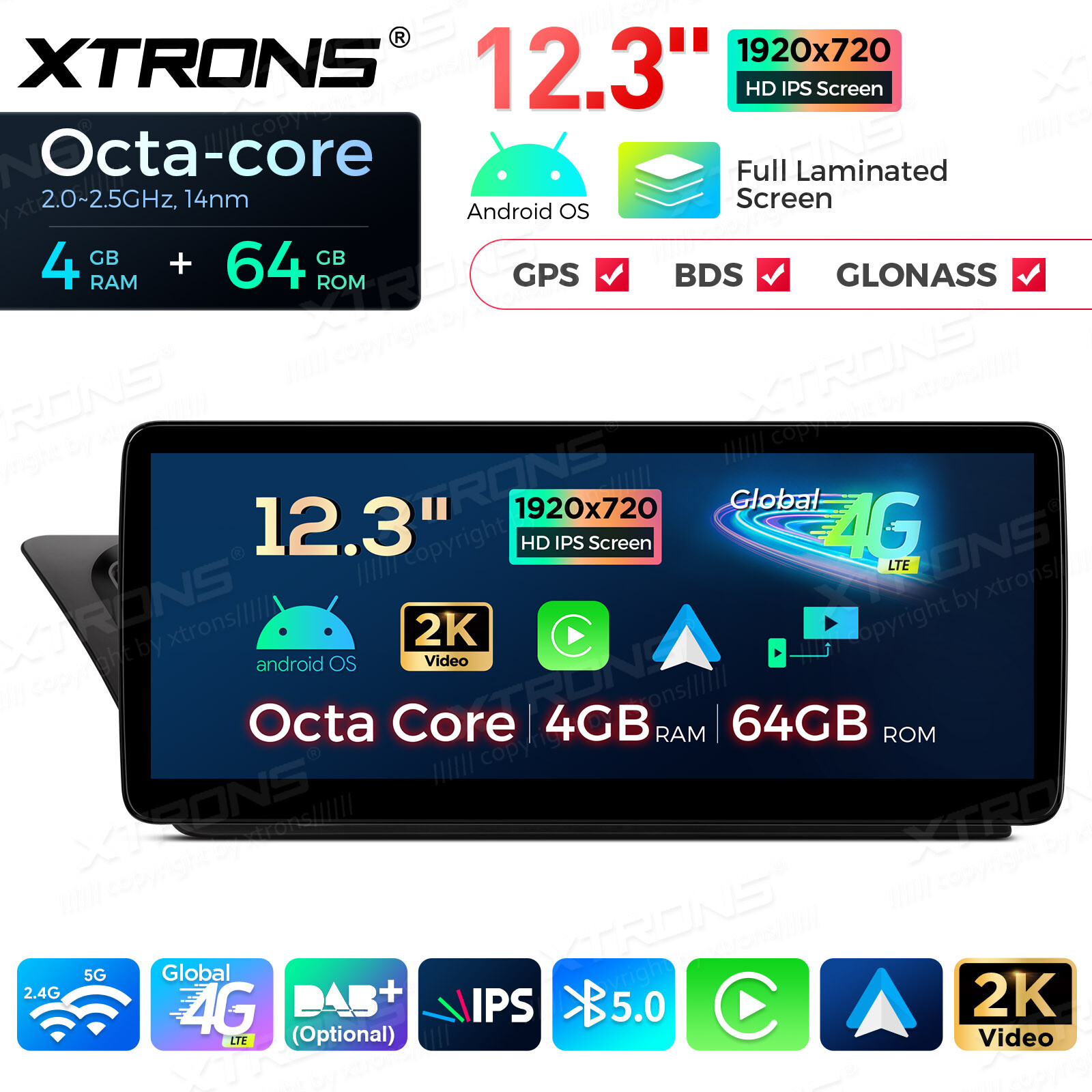 For Audi A4 A5 LHD 12.3″ Android Radio Player Wireless CarPlay IPS Screen 4G 64G