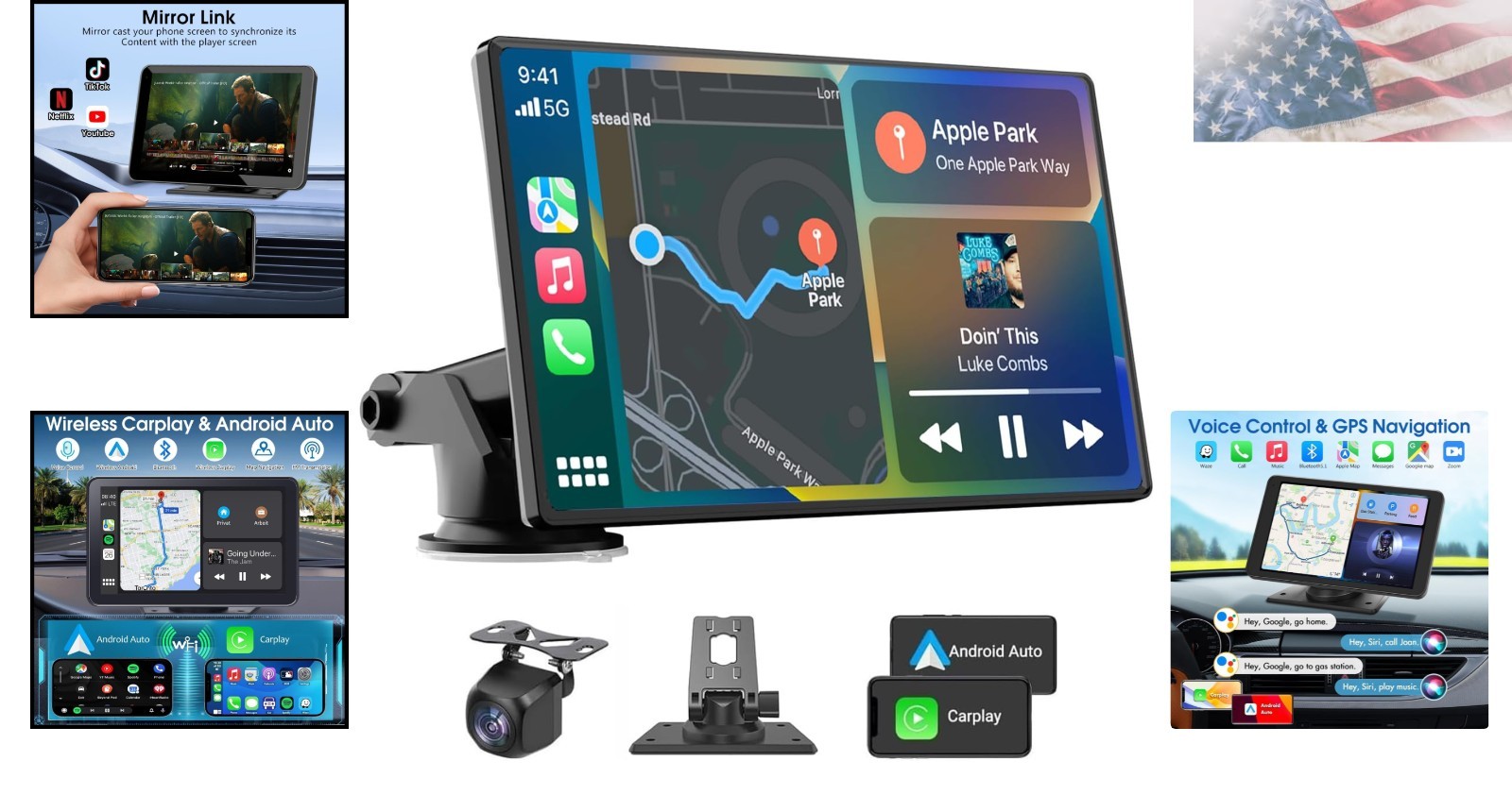 Smart 7″ HD Carplay & Android Auto – Bluetooth, GPS, FM Radio & Safety Features