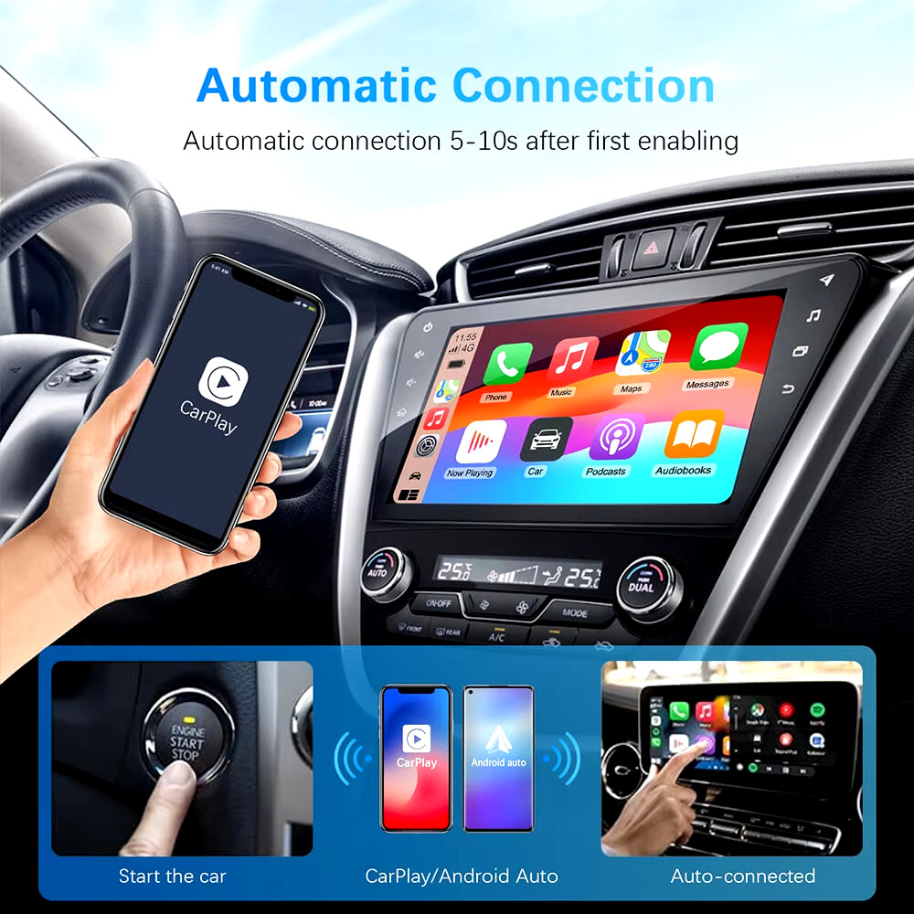 2In1 Wired to Wireless Carplay Android Auto Adapter for OEM Car Stereo with USB
