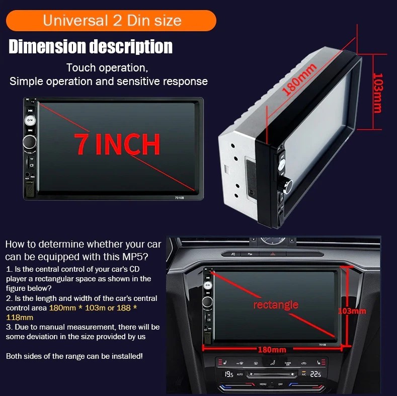 7″ Double 2 DIN Car MP5 Player Bluetooth Touch Screen Stereo Radio With Camera