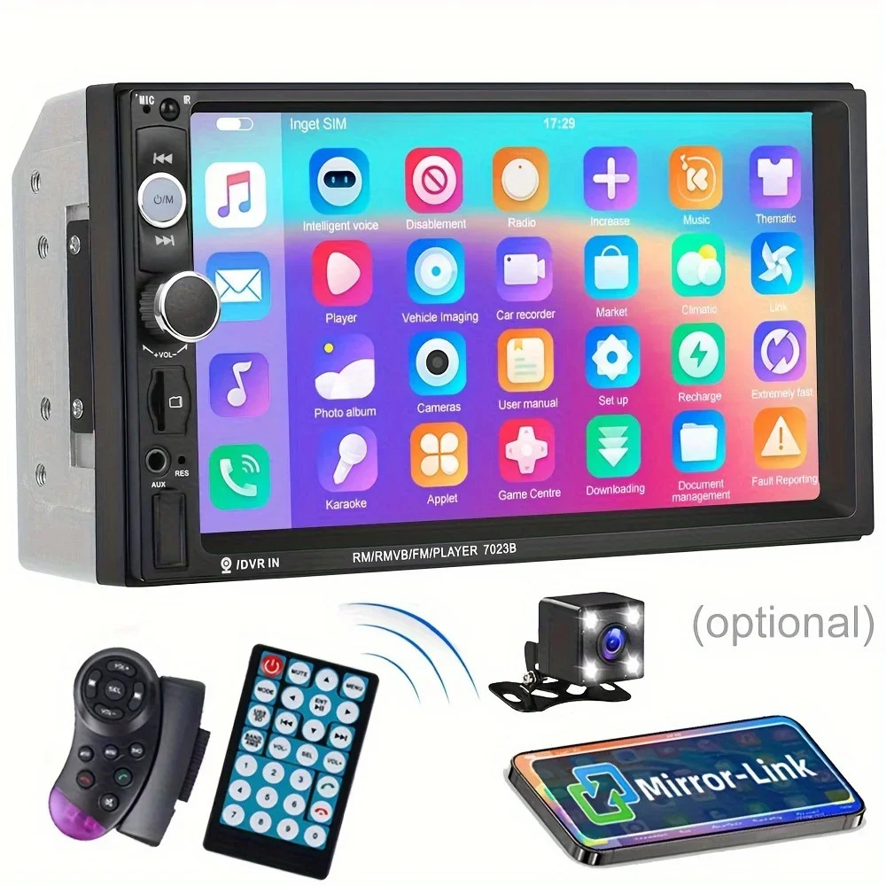 7″ Double 2 DIN Car MP5 Player Bluetooth Touch Screen FM Stereo Radio + Camera: