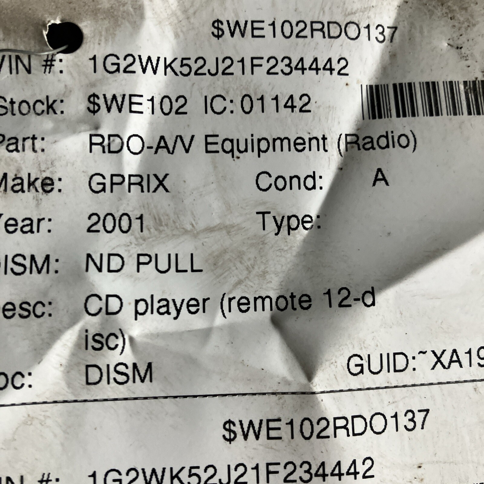 Pioneer DEH-1600 CD Player In Dash Receiver
