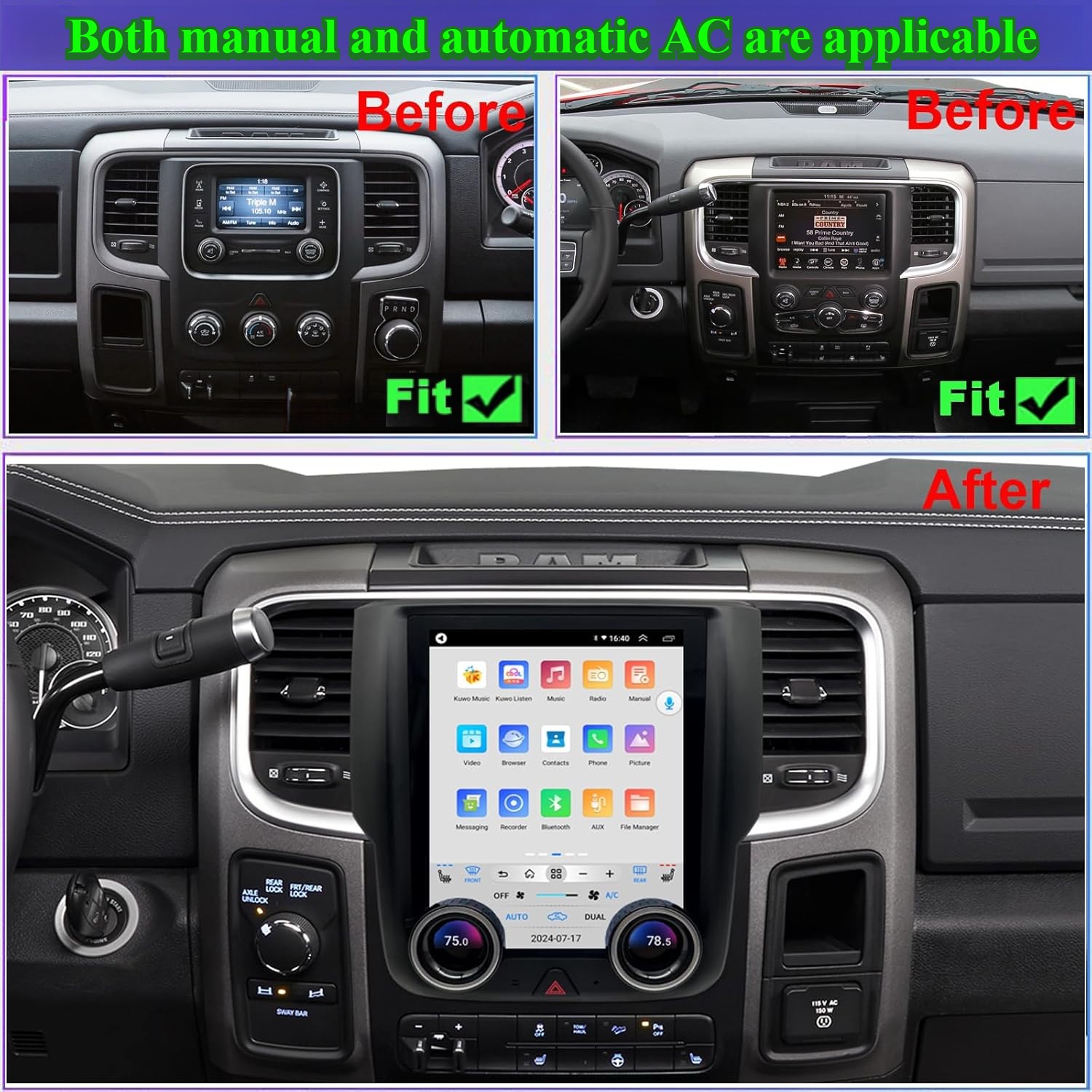 10.4″ For 2013-2018 Dodge RAM 1500 2500 3500 Car Radio GPS Carplay Stereo