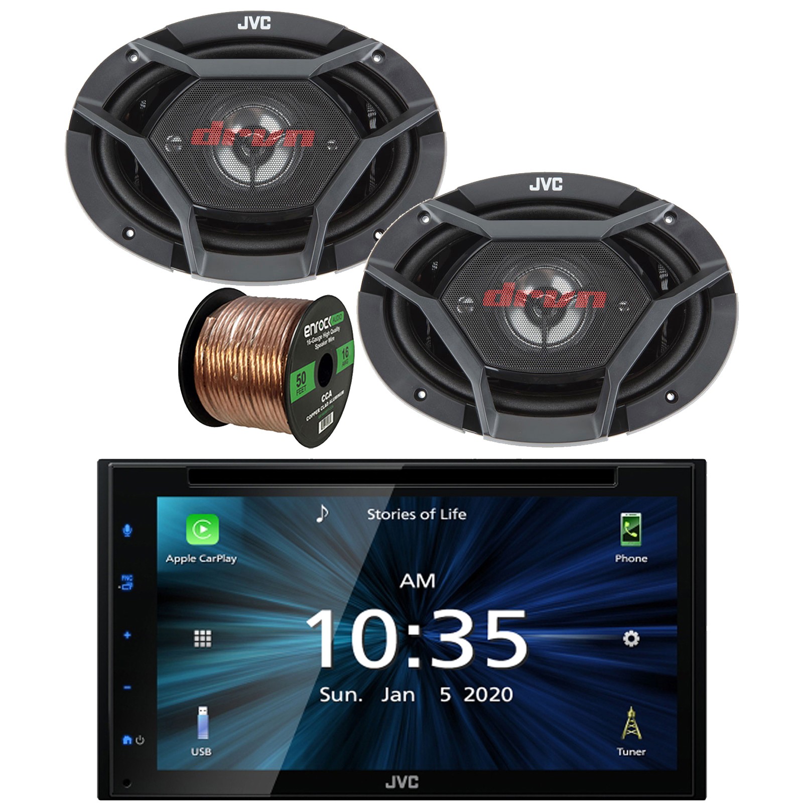 JVC KW-V660BT Bluetooth USB DVD Player Receiver, 2x 6×9″ 550W Car Speakers, Wire