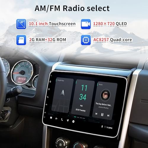 10.1 Inch Single DIN Car Stereo – Universal Android Car Radio Adjustable