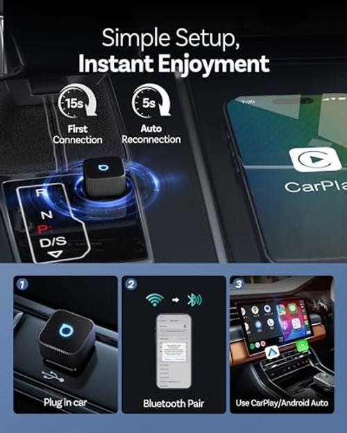 Mini Slim Wireless CarPlay & Android Auto Adapter, USB-A/USB-C Dual Port, 5s