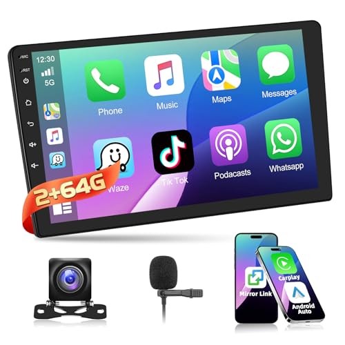 [2+64G] Wireless CarPlay Double Din Car Stereo Radio with Android Auto 9 Inch
