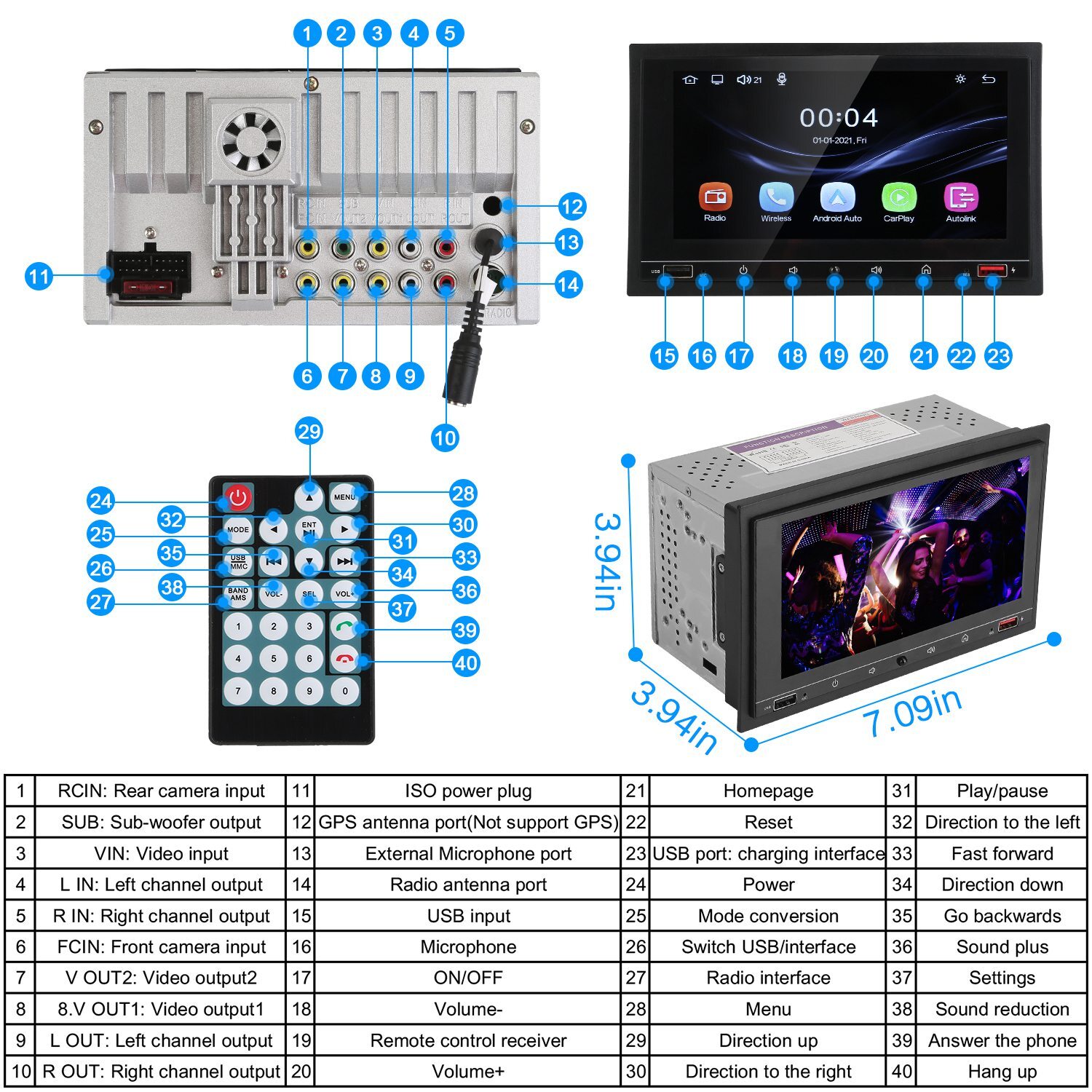 7in Universal Wireless Car MP5 Player 1080P Video Player Stereo Audio FM Aux/USB