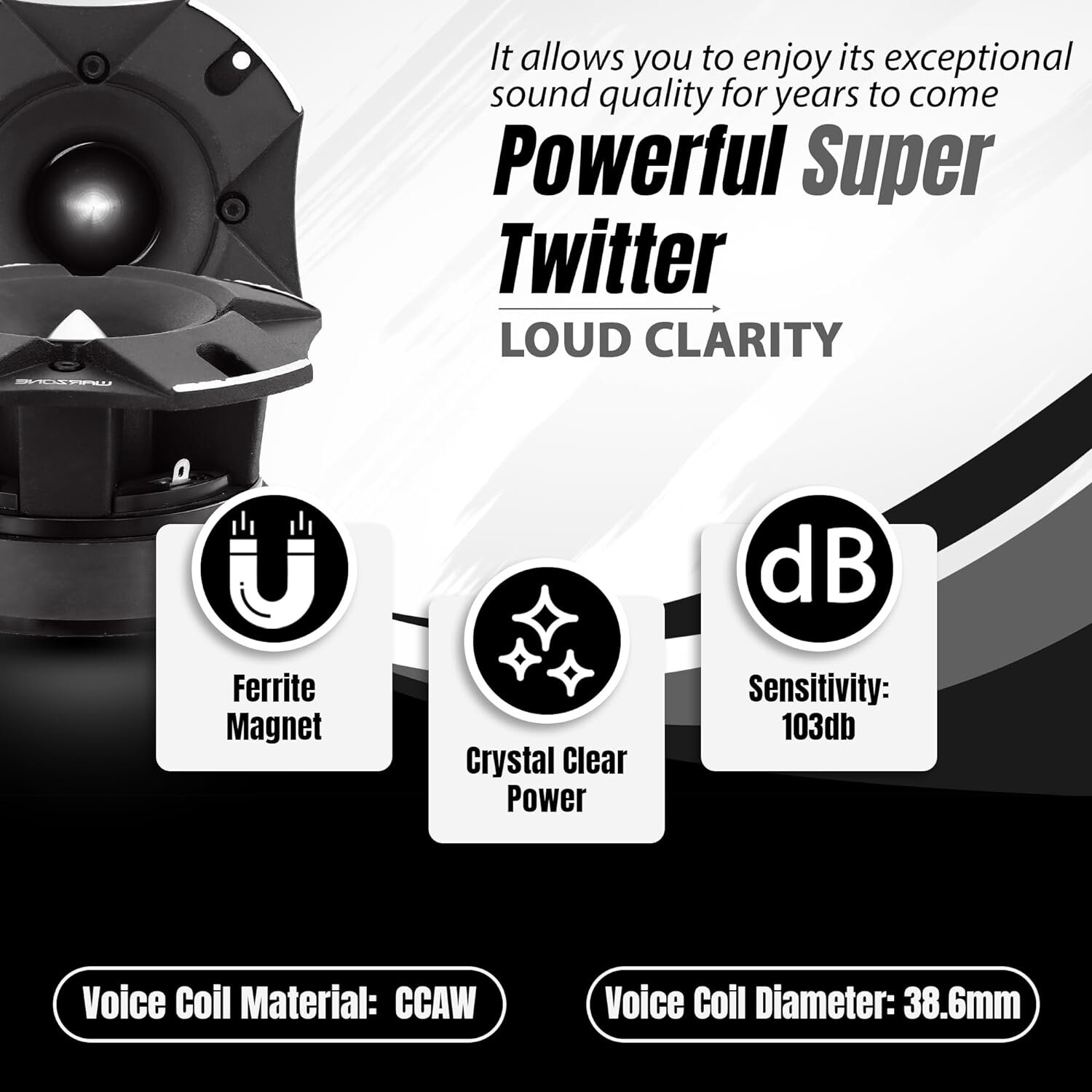 1X WARZONE Super Tweeter Speaker, 4Ohm, 1800W Power, 103dB, Titanium Diaphragm