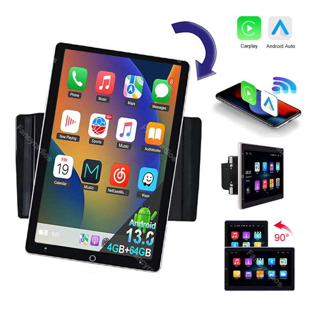 4+64G Android 13 Double 2DIN Rotatable 10.1″ Car Stereo Radio GPS Apple Carplay