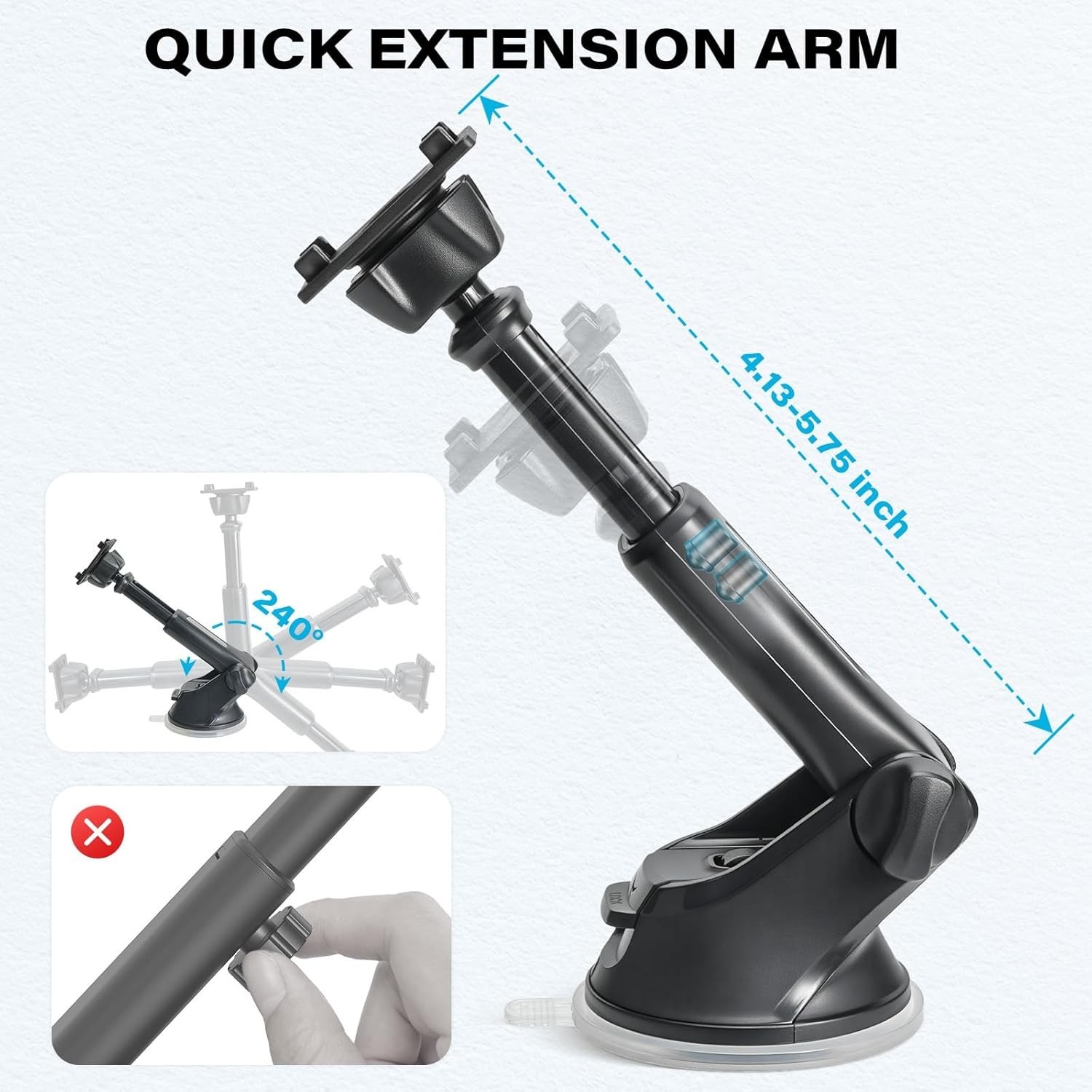 Suction Cup Car Mount for 7-11 Inch CarPlay Screens with Adjustable Arm
