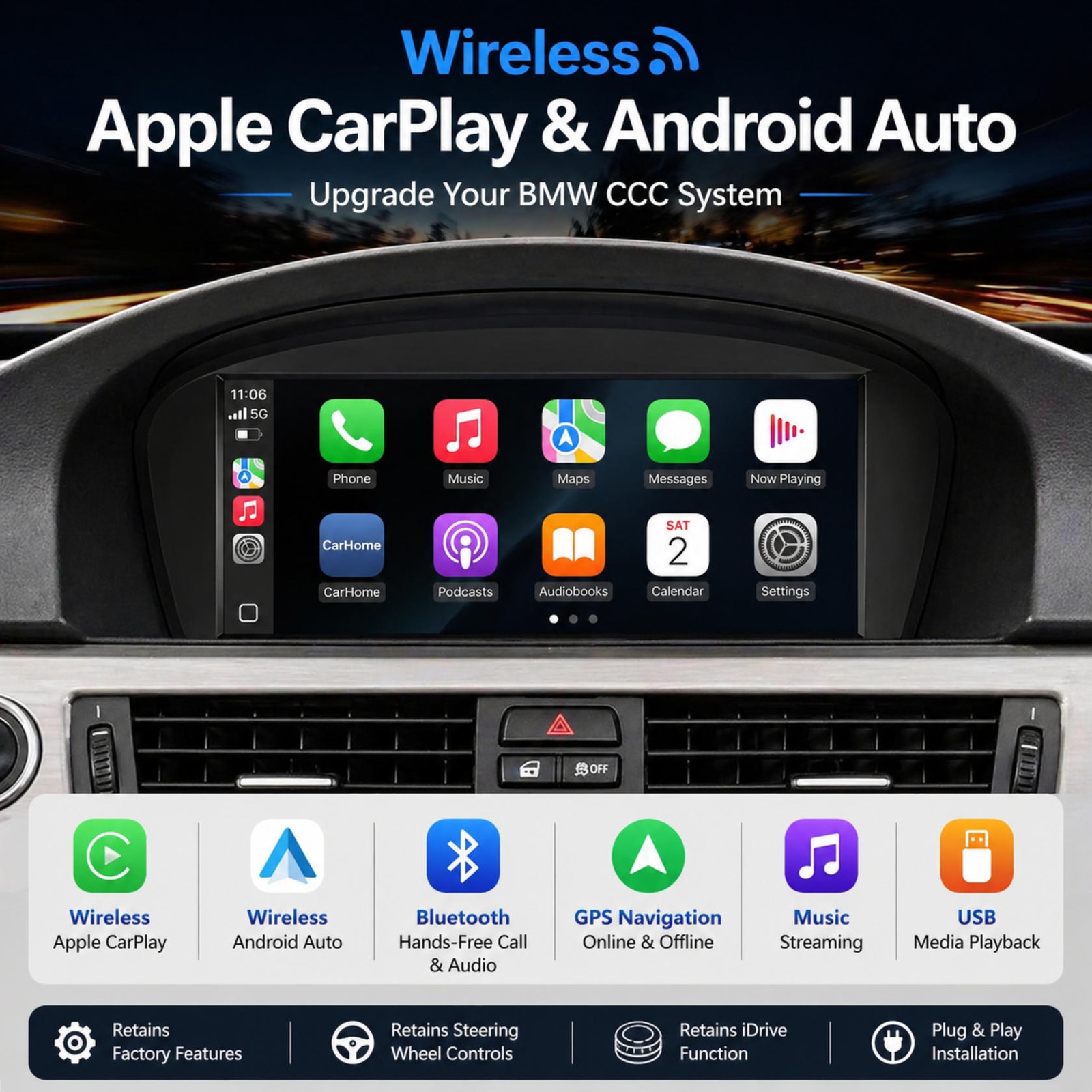 Wireless CarPlay TouchScreen For CCC BMW 3/5 Series E90 E91 E92/93 E60 E61 E63