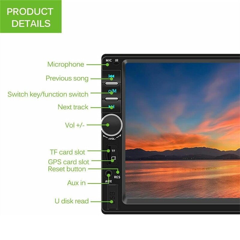 2 Din Car Radio 7″ HD Touch Screen Audio Stereo Video MP5 Multimedia Player