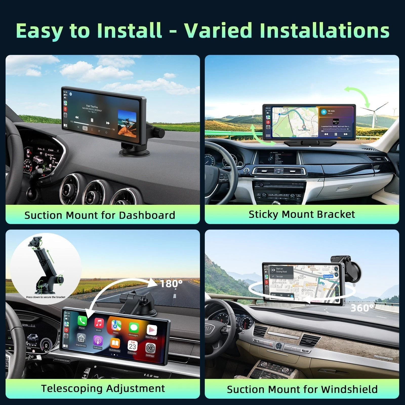 Lamtto 10.26″ Touch Screen Portable Car Stereo Wireless CarPlay Voice Control FM