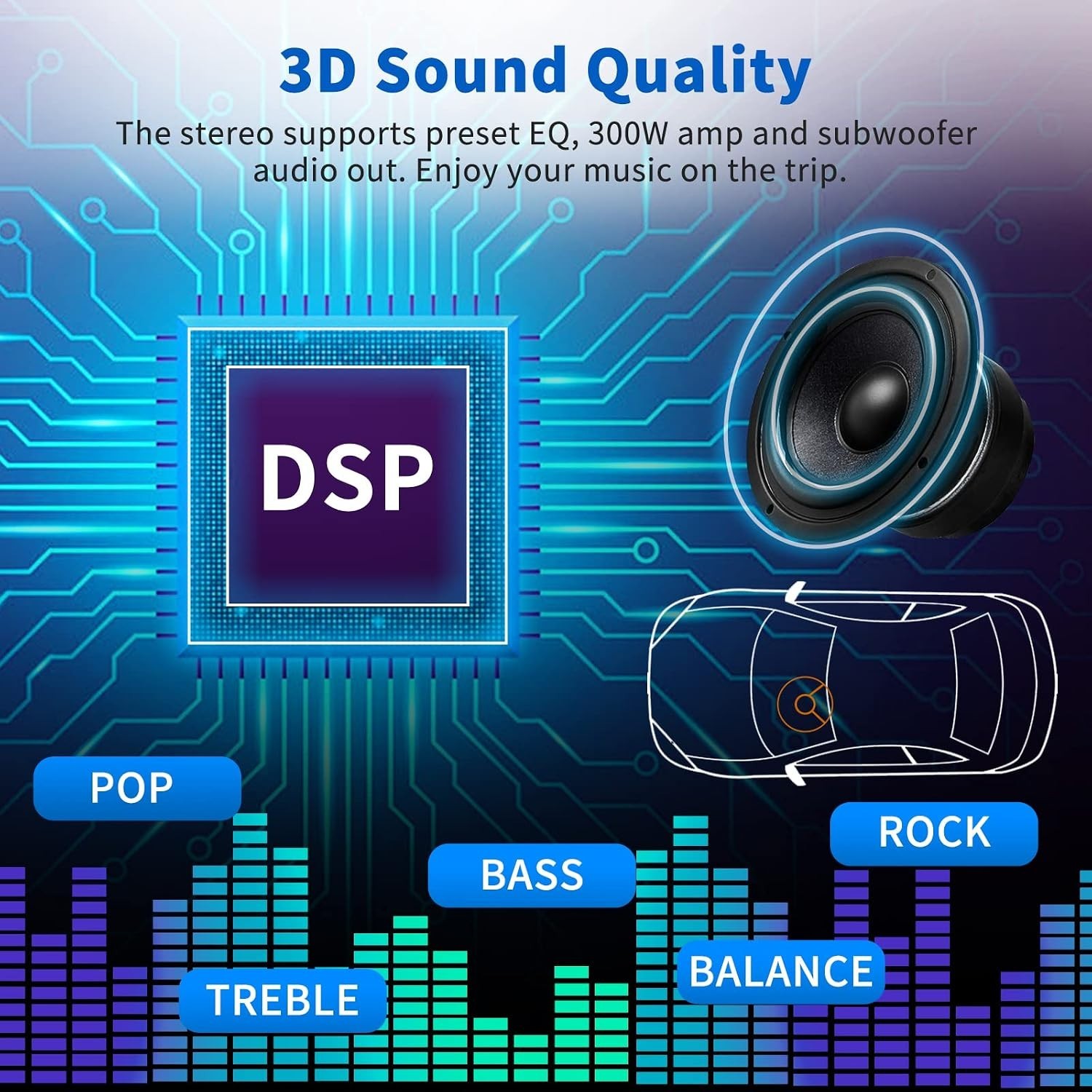 Single Din Bluetooth Car Stereo with 300W Amplifier & LCD Display – Marine Ready