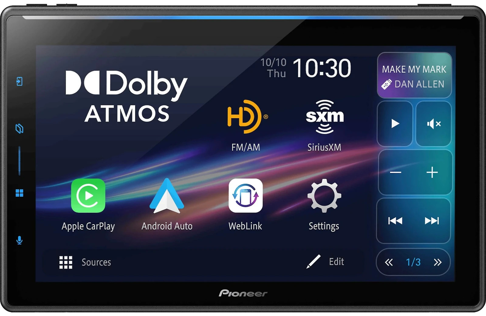 Pioneer 10.1 Inch Floating 1-DIN Receiver Dolby Atmos Wireless CarPlay