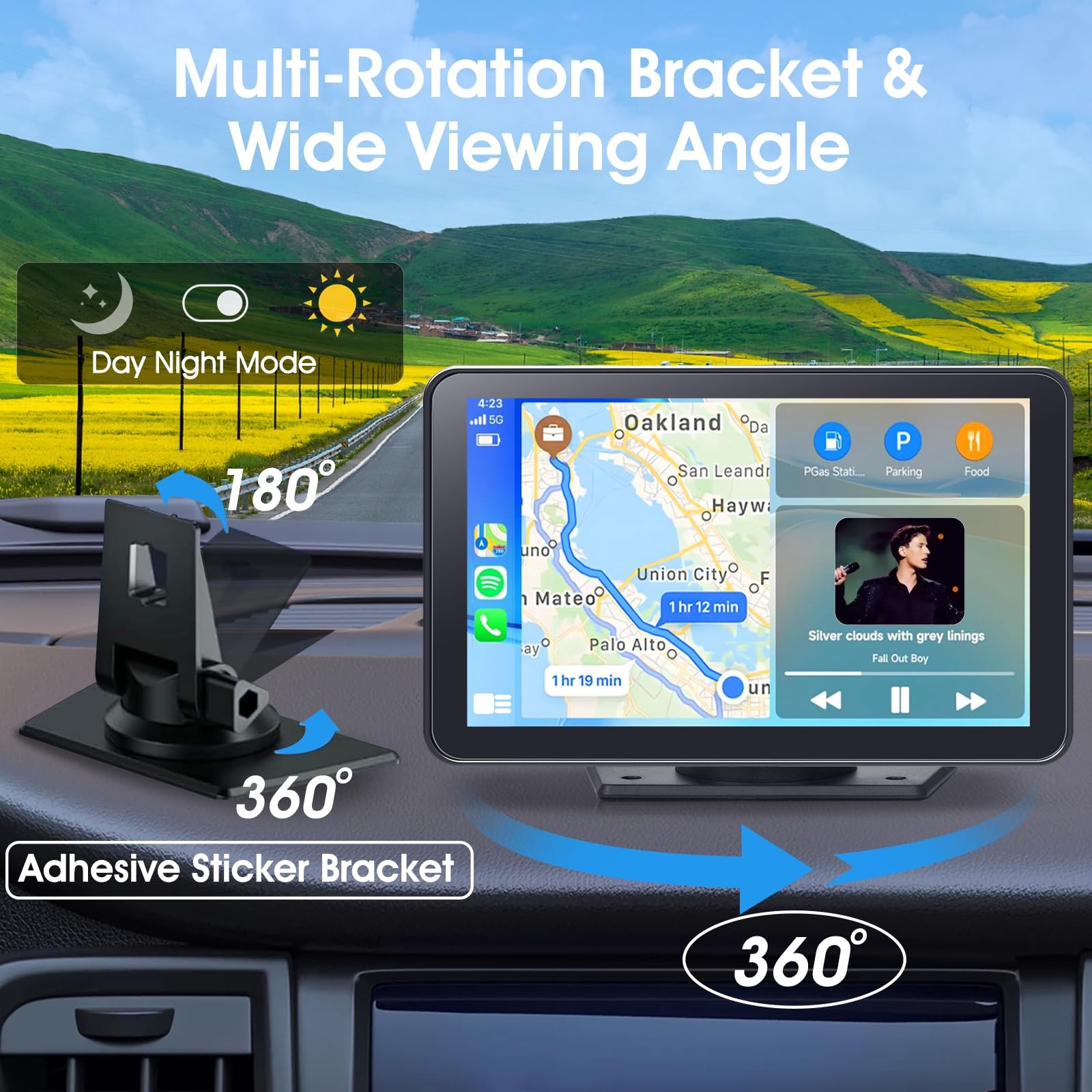 Portable Wireless Carplay Car Stereo, 7″ HD Touchscreen for 7 inch, Black