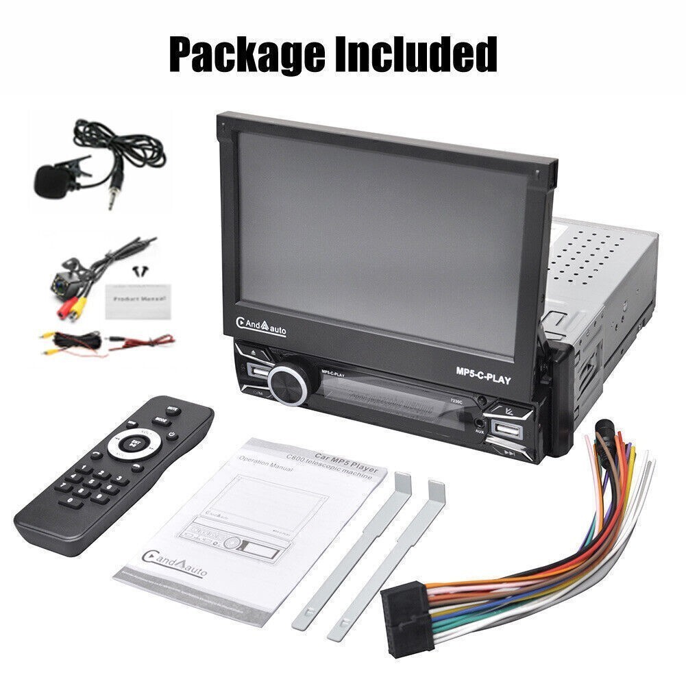 7″ Single 1 DIN Car Radio Stereo Player Apple CarPlay Android Auto Head Unit CAM
