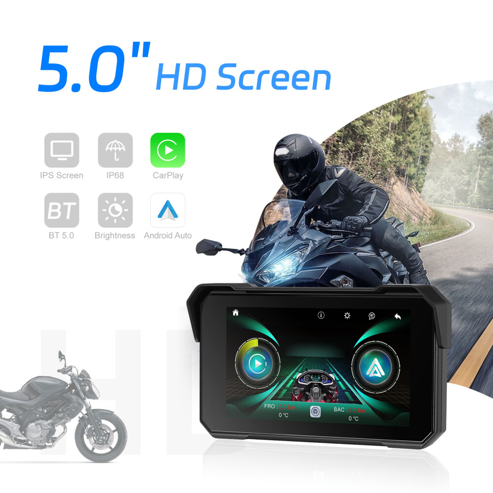 5″ Waterproof Motorcycle Navigator Portable Wireless CarPlay Android Auto Screen