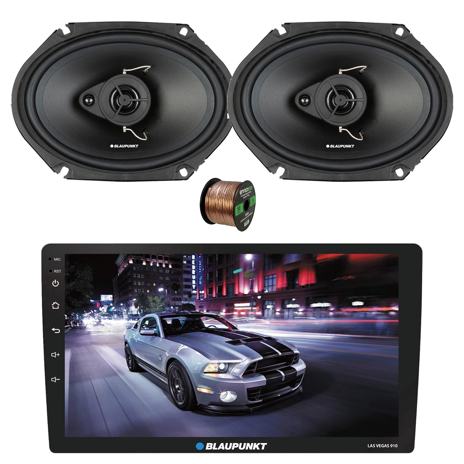 Blaupunkt Las Vegas 910 10″ Touchscreen WiFi Receiver, 2x 6×8″ 60W Speaker, Wire