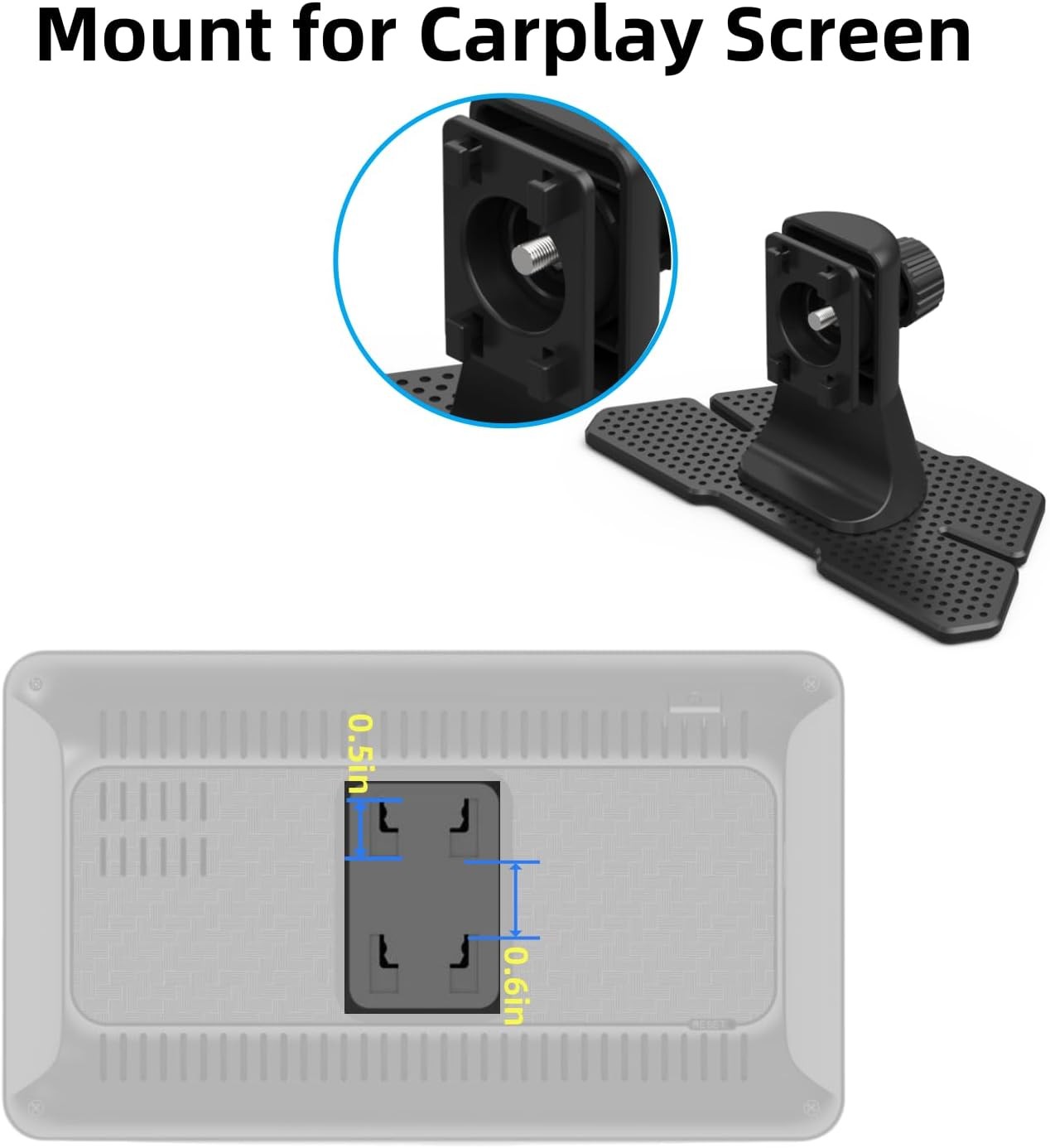 Replacement Carplay Mount for Portable Car Play Screen Holes black